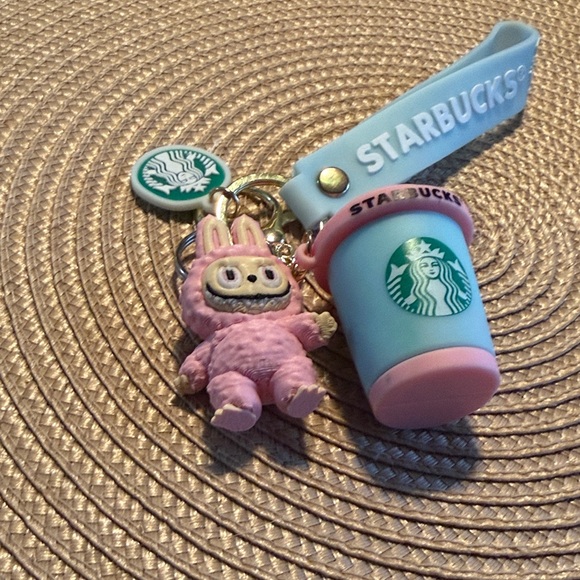 Starbucks Accessories - Starbucks Pink and Blue cup wristlet Purse charm with Labubu